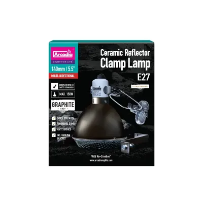 ARCADIA REFLECTOR MET KLEM EN KERAMISCHE E27 FITTING 14CM GRAFIET